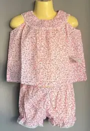 MYER Top & Bloomers Red Blue White Floral 2 Piece Set Baby Girl Size 1 NEW 1980s
