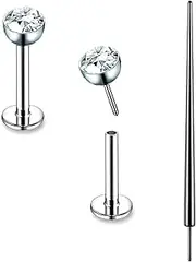 [SQKXKLCZ] 1 pair 16G 18G 20G G23 Titanium Bezel CZ Top Flat Back Lip Stud Earring Labret Monroe Ring Tragus Cartilage Press Fit Threadless Push Piercing Jewelry Bar Length 6-12mm