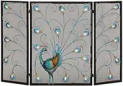 Fireplace Screens Metal Accent Fireplace Screen Textured Peacock 3 Panel Folding Iron Gray Blue Fireplace Screen Flat Fireplace Screens Decorative Little Surprise