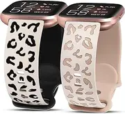 Minyee 2 Packs Leopard Engraved Band Compatible with Fitbit Versa 2/Fitbit Versa/Versa Lite Bands Women, Two-Tone Cheetah Soft Silicone Sport Designer Cute Fancy Summer Strap for Versa 2 Smart Watch