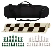 Black Deluxe Weighted Chess Set - Vinyl Board, Bag w/ Army & White Pieces