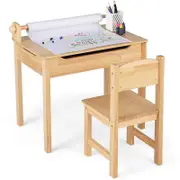 Costway Kids Table Chair Set Play Study Desk Natural