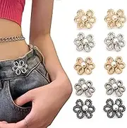 Flower Jeans Button 10 Sets Pant Waist Tightener, Adjustable Waist Buckle Sets No Sew and No Tools Detachable Decorative Waist Buckles, Jean Buttons Pins for Loose Jeans, Pants, Skirts (No Sew)