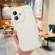 UEEBAI Wave Frame Case for iPhone 16 Plus Phone Case, Cute Wave Frame Slim Fit Shockproof Phone Bumper Cover Soft Pretty Curly Wavy Case for Women and Girl, Beige