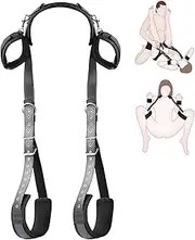 Sex Bondage BDSM Kit, PU Leather Neck to Thigh/Ankle Bed Restraints Set with Wrist Cuffs Thigh Sling, Adjustable Handcuffs Leg Restraints Spreader Adult Sex Toys for Bed SM Games Couple Play, Unisex