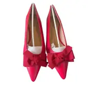 C.Paravano Pointed Toe Bow Flats Classic Party Shoes Red Size 10