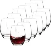 Set of 12 Stemless Wine Glasses for Red White Wine, 15 Oz, Dishwasher Safe