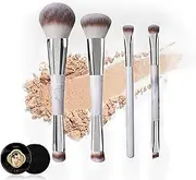 4Pcs Dual-Ended Makeup Brush Set with Cleaning Box | 2-in-1 Foundation, Contour, Blush & Eyeshadow Brushes for Liquid, Cream & Powder | Soft Synthetic Bristles for Flawless Blending