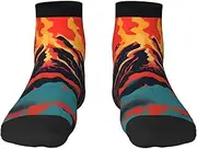 [JEJEA] Volcano print Men's Athletic Cushioned Crew Socks Crew Training Athletic Socks Men and Women for Sports
