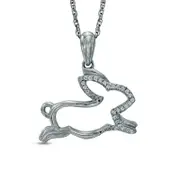 Natural Diamond Accent Running Rabbit Pendant in Sterling Silver