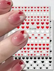 Valentines Day Love Heart Nail Art Stickers Decal Self Adhesive Red Black White