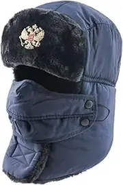 [LHY] Bomber Hats, with Ear Flap Outdoor Ski Hat, Warm Thick Faux Fur Trapper Hat, Windproof Mask Winter Hat, Unisex,Blue,C