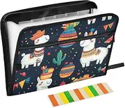 Quteprint 13 Pockets Expanding File Folder with Zipper Closure, Mexican Alpaca Tropical Cactus Accordion File Folder with Sticky Labels, Letter Size A4 Papers Expandable File Document Organizer