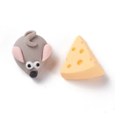 Mouse and Cheese Cabochons Set Resin Flatbacks Slime Charms 2pcs