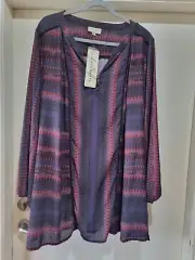 Autograph Blouse Purple Blue Plus Size 26 Chiffon Long Sleeve Sheer