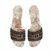 Christian Dior Dway Jardín D’ Hiver Embroidered Logo Slide Mule Flat Sandal 39