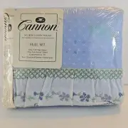 Vintage Full Size Embroidered Sheet Set Cannon Blue Floral Print New