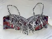 Roxy Panel Fringe Bandeau Swimsuit Bikini Top Removable Strap L (C3)