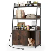 CostwayCat Litter Box Enclosure with Storage Shelves and Scratching Pad-Brown
