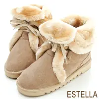 在飛比找蝦皮商城優惠-ESTELLA-全真皮毛毛反折兩穿雪靴-杏