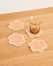 Terracotta & Limoncello 100% French Flax Linen Petal Coasters (Set of Four)