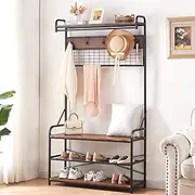 HOMISSUE Hall Tree, Coat rack with Shoe Bench, Industrial Entryway Bench with Coat Rack, 5-In-1 Hall Tree with 11 Hooks and 2 Hanging Rods for Entryway, Hallway (Rustic Brown)