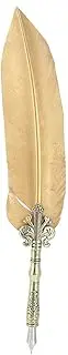 Feather Pen, Gift Signing Pen Vintage Quill Pen Metal Feather Pen for School Writing Wedding Gift(gold)