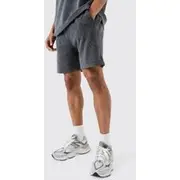Mens Charcoal Relaxed Washed Heavyweight Waffle Shorts