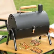 Portable Double Sided Barbecue with Lid and Cooking, Non-stick Cooking Plate, Ventilated Design, Stable Stand, Foldable Storage with Baking Tray and Mesh for Camping, Black