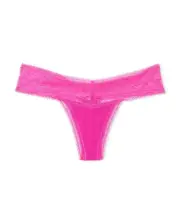 NIP Victoria's Secret Posey Lace Waist Cotton Thong Panty Sz S Fuchsia Frenzy