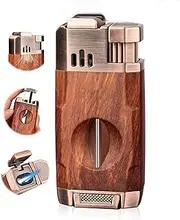 All-in-One Windproof Lighter with Dual Jet Flames, V Cutter & Holder | Refillable Butane Lighter for Candle, Travel, Outdoor | Multifunctional Accessories for Men (Butane Not Included)