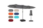 Costway Double-sided Patio Umbrella Extra Large Twin Table Umbrella w/Base Outdoor Market Umbrella Grey
