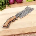CUSTOM HAND MADE DAMASCUS STEEL CHOPPER (OLIVE WOOD HANDLE) WITH LEATHER SHEATH