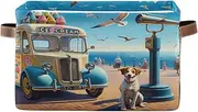 Dog Summer Ice Cream Car Open Home Storage Bins with Handle, Collapsible Nursery Room Organizer Storage