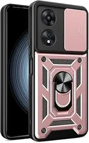 [UPLAI] Case for Oppo A78 5G/Oppo A58 5G/Oppo A58X, Slim Shockproof Armour Mobile Phone Case with Sliding Camera Cover and Magnetic Ring Stand, PC + TPU Durable Protective Case, Rose Gold