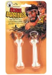 Caveman/Woman / Native Bone Earrings Appx. 3" White Plastic Clip On Earrings