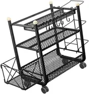 Frediuo Sports Equipment Organizer Garage Storage Cart with Hooks Sturdy Yoga Mat Holder with Wheels for Foam Roller Resistance Band