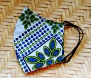 Face Mask Adult Unisex Washable Cotton African Print White Blue M Made in Kenya