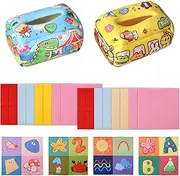2Pcs Baby Tissue Box Toy, Montessori Toddlers Colorful Tissue Box Pull Toy, Infant Early Learning Toys, Baby Boy Girl Gifts for Babies 6 12 18 Months Old