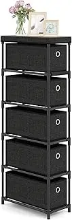 Giantex Narrow Dresser with 5 Drawers, Slim Storage Tower with Metal Frame, Wood Top & Easy Pull Handles, Space-Saving Chest of Drawers for Living Room, Office, Closet, Hallway & Entryway, Black
