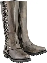 Milwaukee Leather Wo Classic Harness Leather Boot 7/14 inches Black/Beige