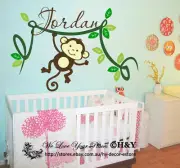 Personalised Kids Name Cheeky Monkey Wall Stickers Vinyl Decal Nursery Decor