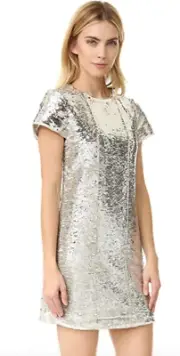 Rebecca Minkoff Glittery Off-White Silver Sequin Lynx Mini Dress Size 6 $278 ***