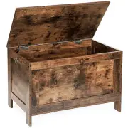 Wooden Chest Box Toy Retro Look Storage With Safety Hinge Entryway Bench