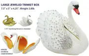 Large Swan Jeweled Trinket Box with Austrian Crystals, Blue