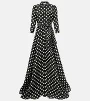 [Carolina Herrera] Carolina Herrera Floral-appliqué polka-dot silk gown AU 8 black