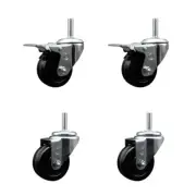 3 Inch Phenolic Swivel 5/8 Inch Threaded Stem Caster Set 2 Total Lock Brakes