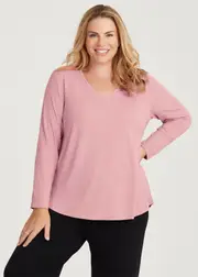 [Taking Shape] Taking Shape Natural Everyday V-neck Long Sleeve Top Size 16 in Pink Nectar, Viscose - Plus Size Women's Basics Pink Nectar