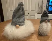 2 SWALLINGS Sweden Gnomes Tomtes Gray Knit Hat | Fur Beard | Wooden Nose 5" 3.5"