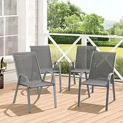 ALFORDSON Outdoor PE Wicker Patio Bistro Set Chairs 4PCs Grey Color, Metal Frame Conversation Set Chairs for Tables UV-Resistant, Set of 4 Lounge Chairs